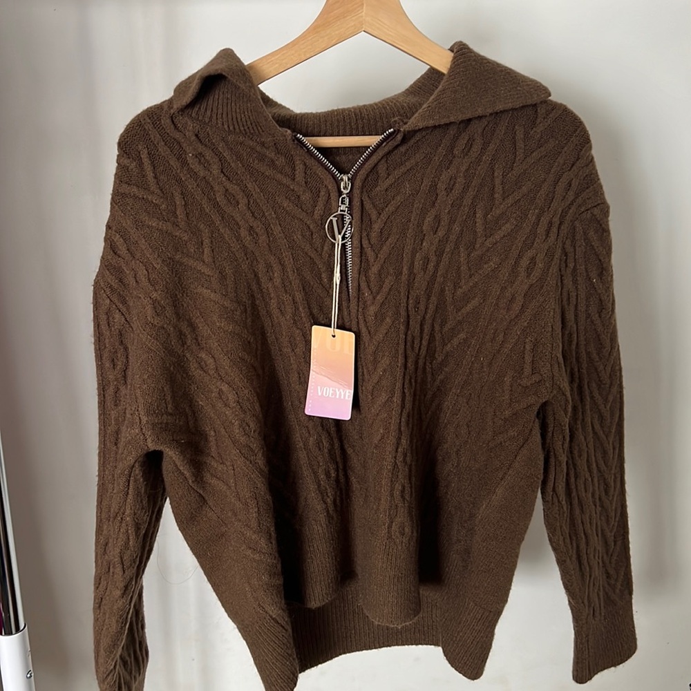 Brown Knit Quarter Zip